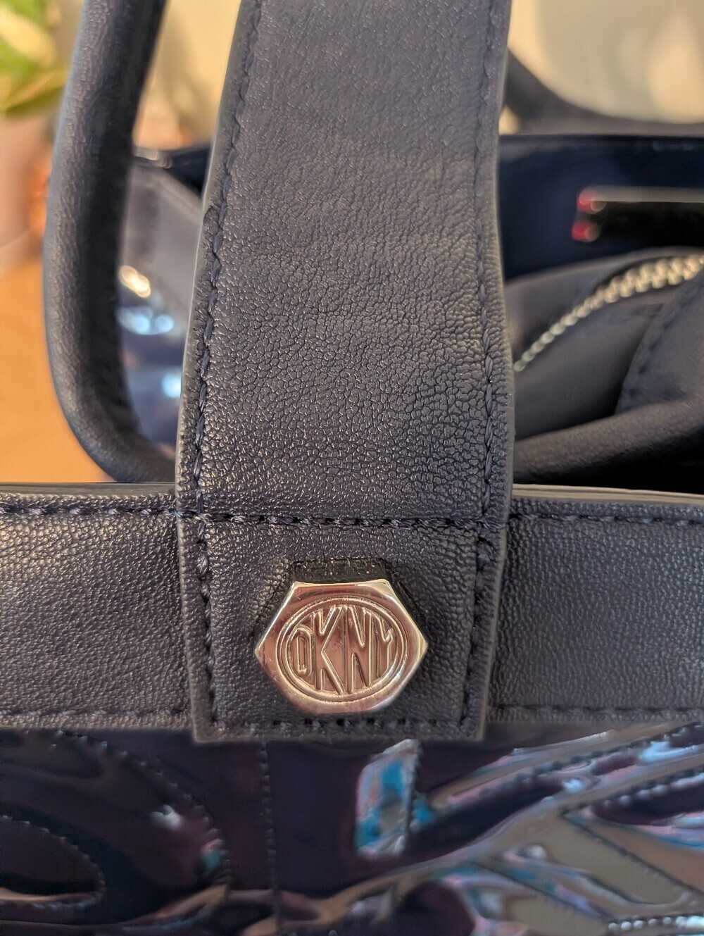 DKNY Navy Blue Quilted Patent Shoulder Bag - Picture 14 of 15